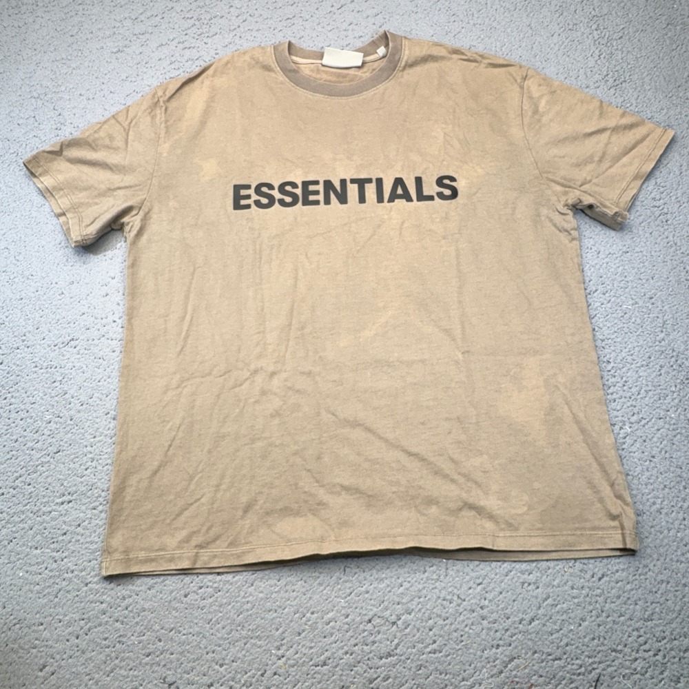 Fear of God Essentials T-Shirt Mens Large Tan Brown Logo Streetwear Cotton Tee
